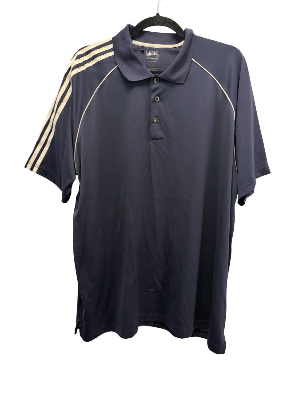 Adidas Performance Polo Shirt Mens XL Navy Blue Stripe Short Sleeve